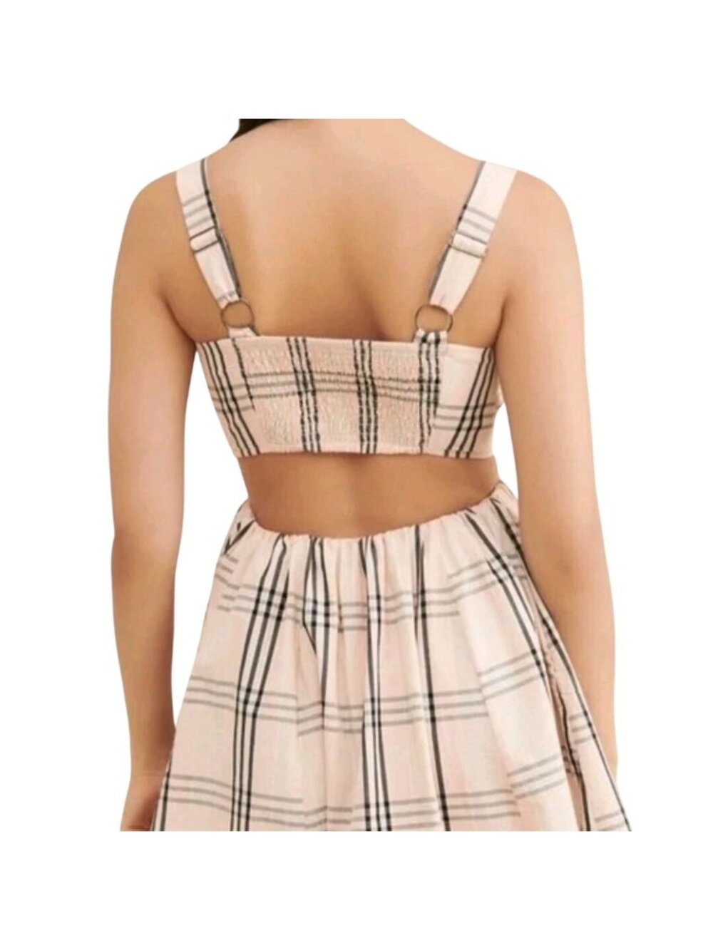 Free People Bridget Mini Dress A Line Cut Out Back Plaid Lined Size M - Picture 4 of 11